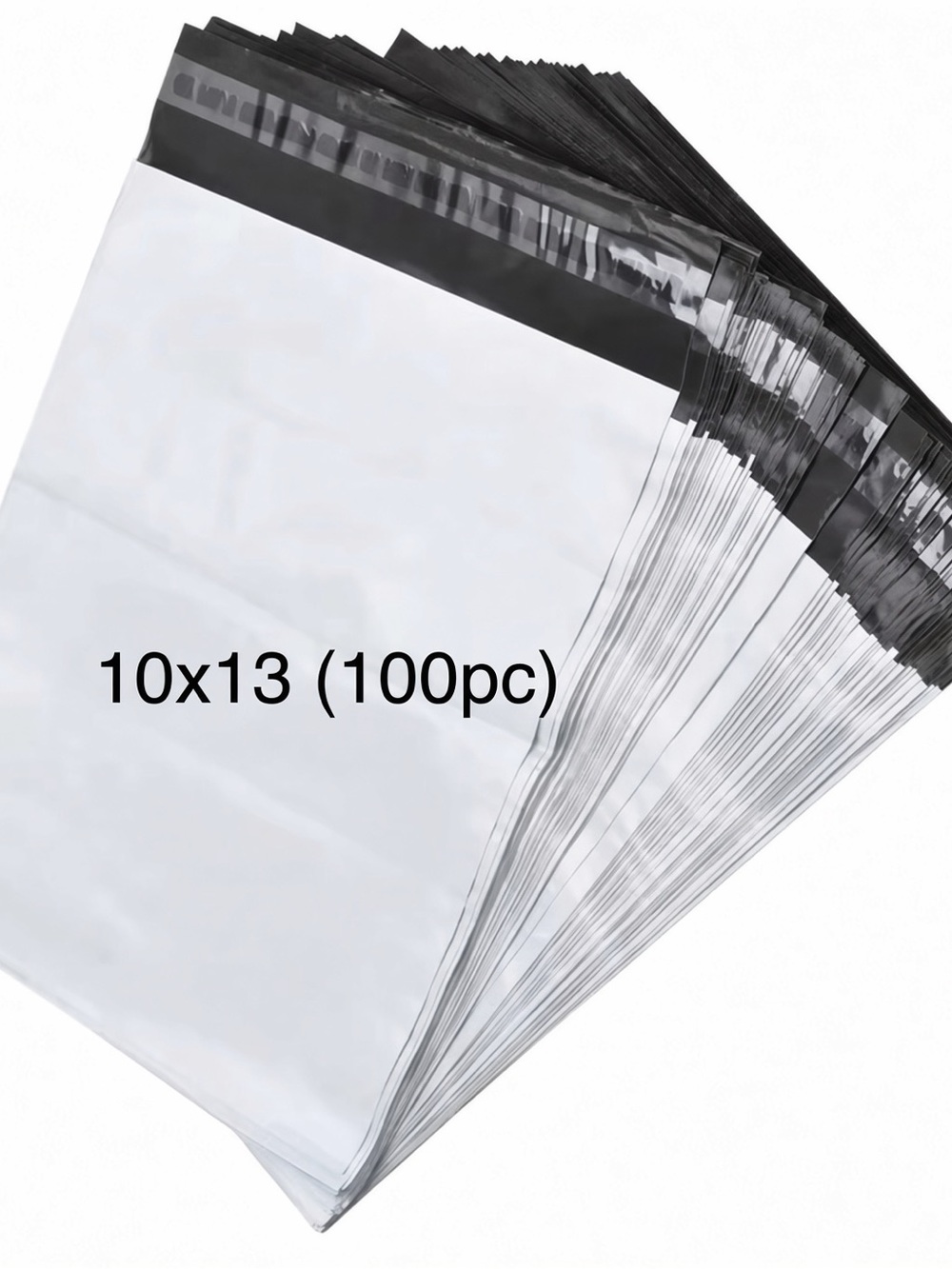 White Poly Mailer Bags with Black Peel & Seal Strip - 10x13 (100pc)